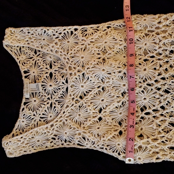 F21 - SM Boho Cream Crochet Tank Top/Coverup - Picture 4 of 7